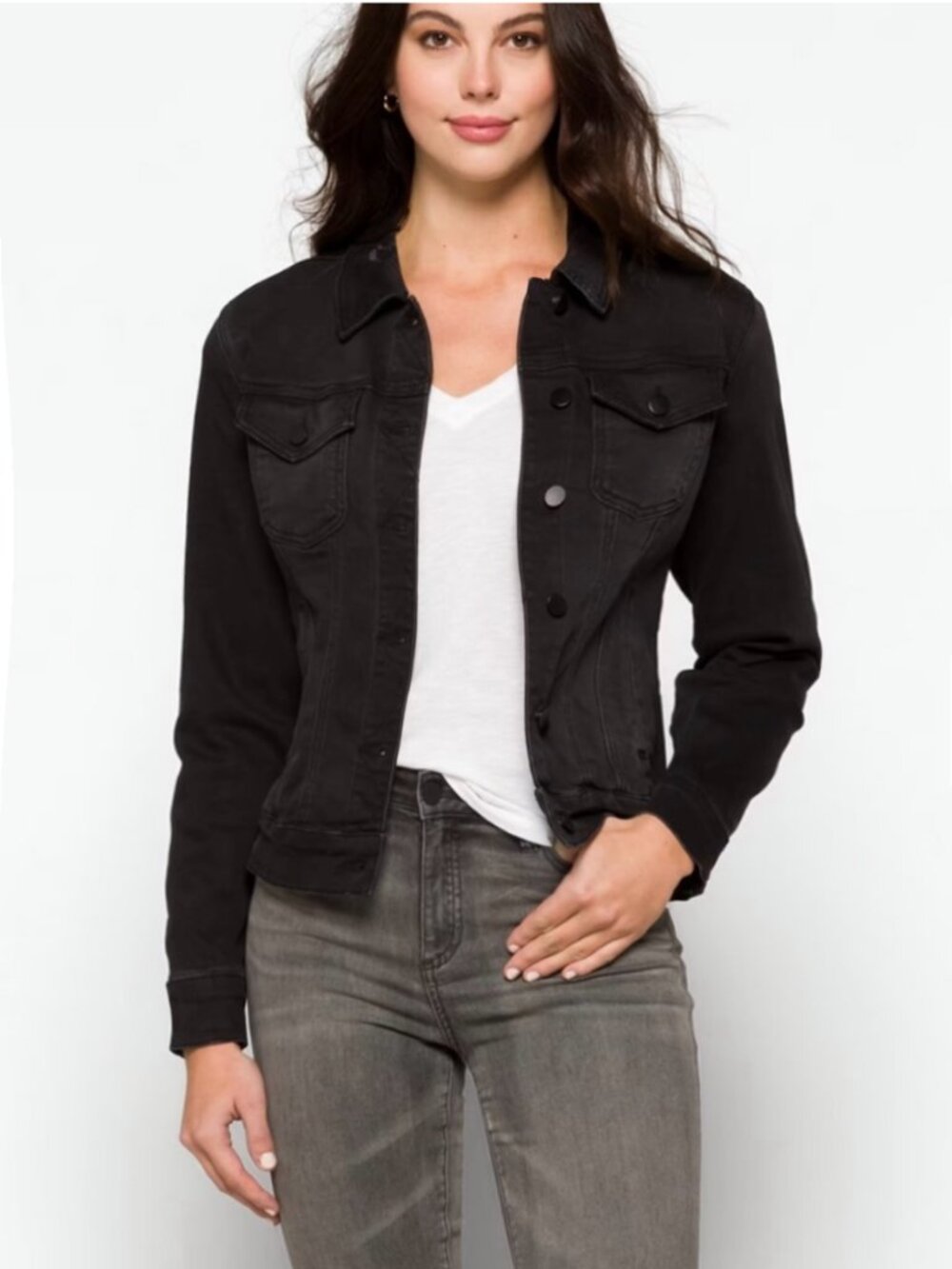 PROSPERITY DISTRESSED OMBRE CHARCOAL BLACK DENIM JACKET CROP STREETWEAR LAYER S